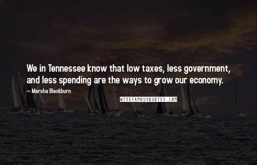 Marsha Blackburn Quotes: We in Tennessee know that low taxes, less government, and less spending are the ways to grow our economy.