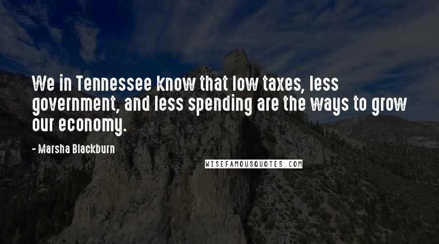Marsha Blackburn Quotes: We in Tennessee know that low taxes, less government, and less spending are the ways to grow our economy.