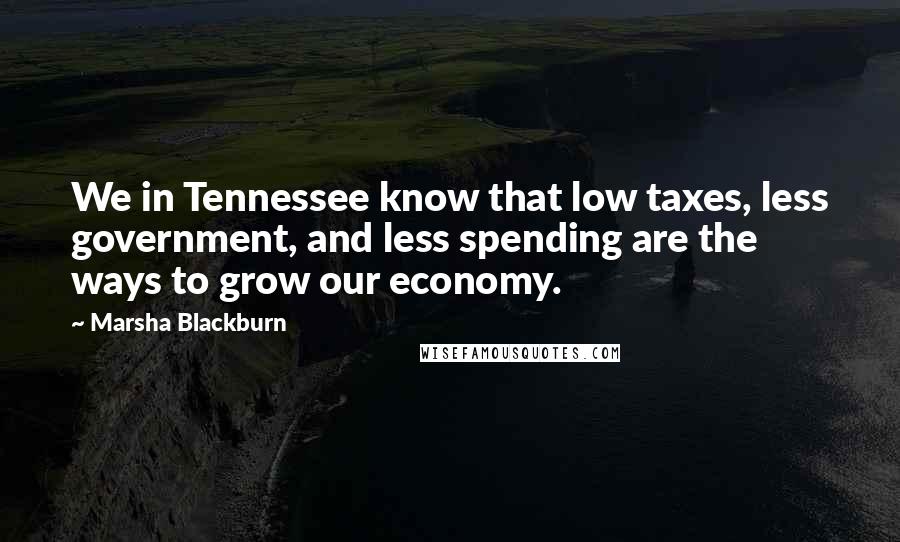 Marsha Blackburn Quotes: We in Tennessee know that low taxes, less government, and less spending are the ways to grow our economy.