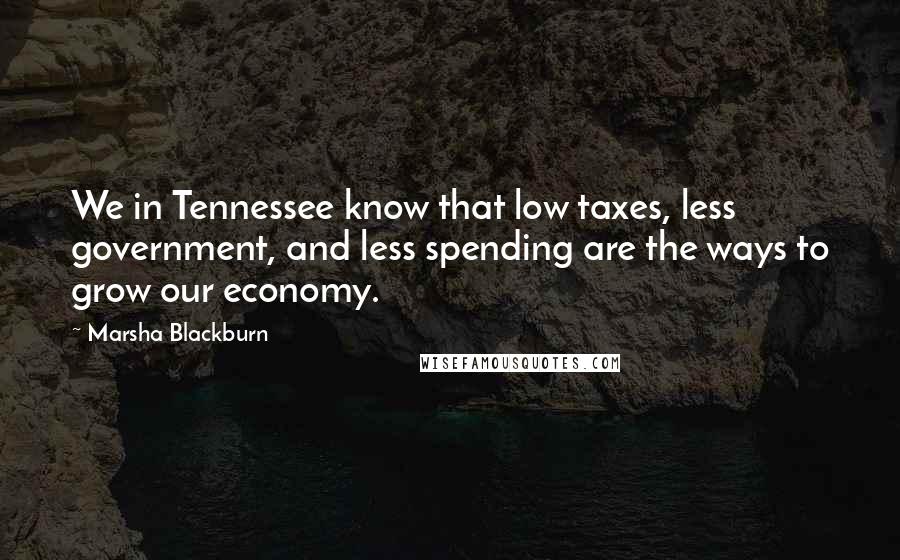 Marsha Blackburn Quotes: We in Tennessee know that low taxes, less government, and less spending are the ways to grow our economy.