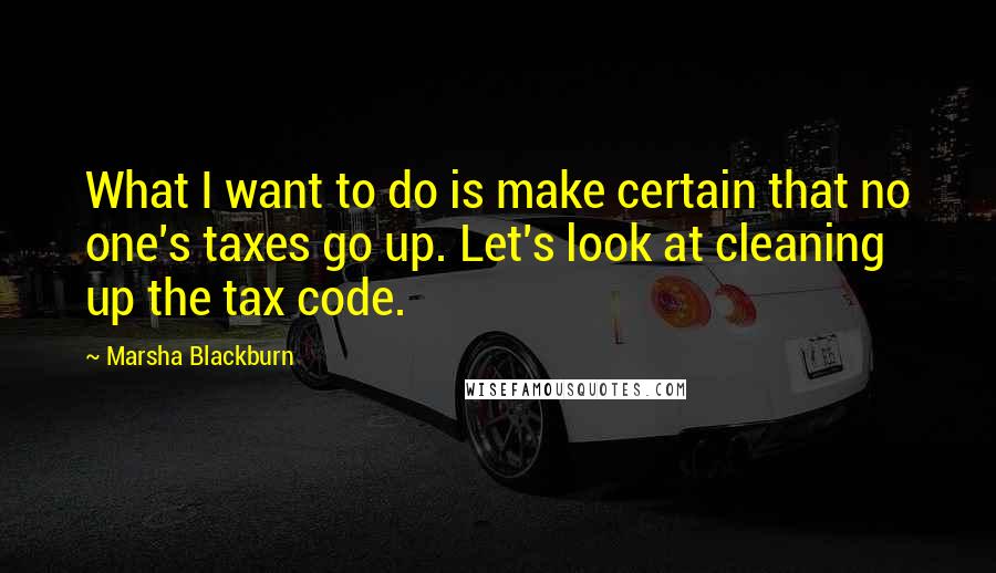 Marsha Blackburn Quotes: What I want to do is make certain that no one's taxes go up. Let's look at cleaning up the tax code.