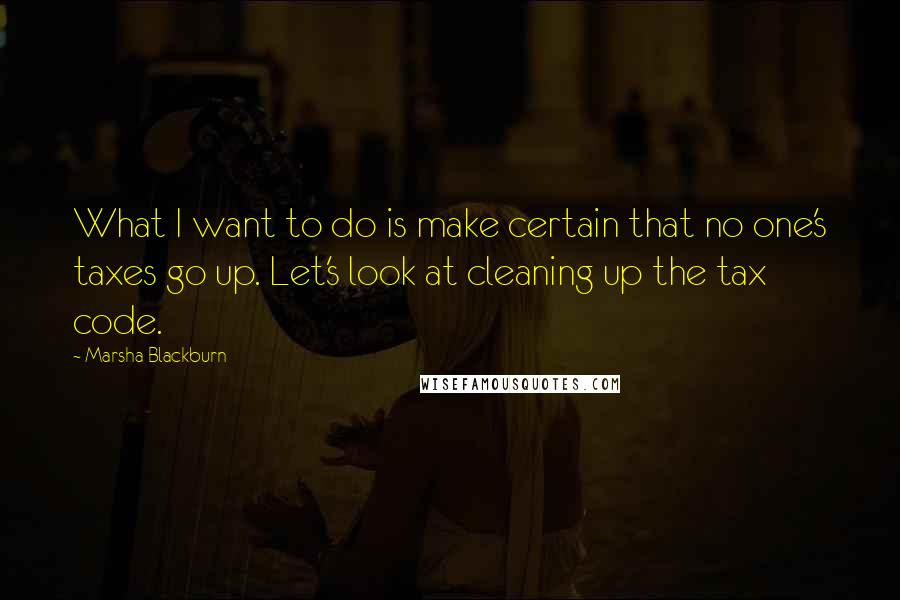 Marsha Blackburn Quotes: What I want to do is make certain that no one's taxes go up. Let's look at cleaning up the tax code.