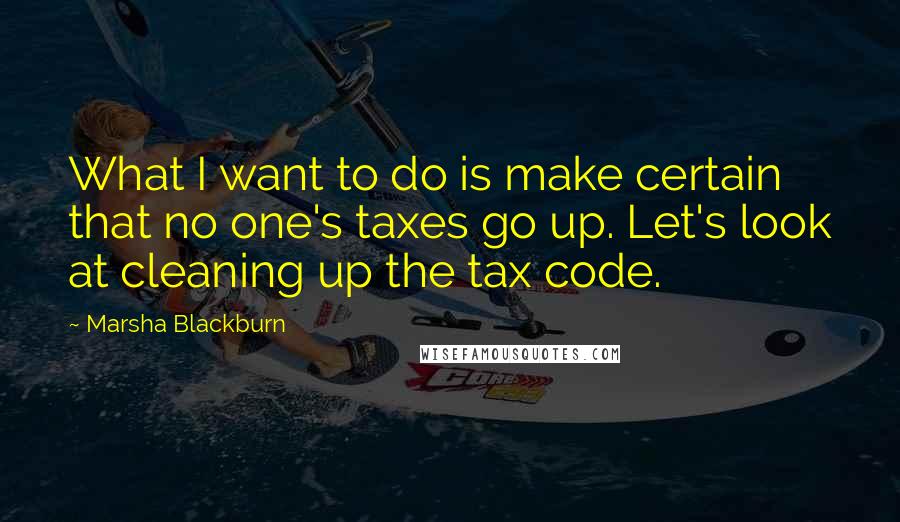 Marsha Blackburn Quotes: What I want to do is make certain that no one's taxes go up. Let's look at cleaning up the tax code.