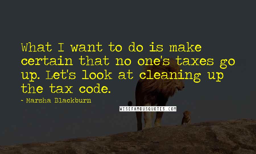 Marsha Blackburn Quotes: What I want to do is make certain that no one's taxes go up. Let's look at cleaning up the tax code.