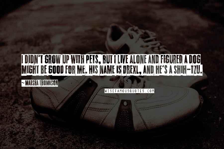 Marsha Thomason Quotes: I didn't grow up with pets, but I live alone and figured a dog might be good for me. His name is Drexl, and he's a shih-tzu.