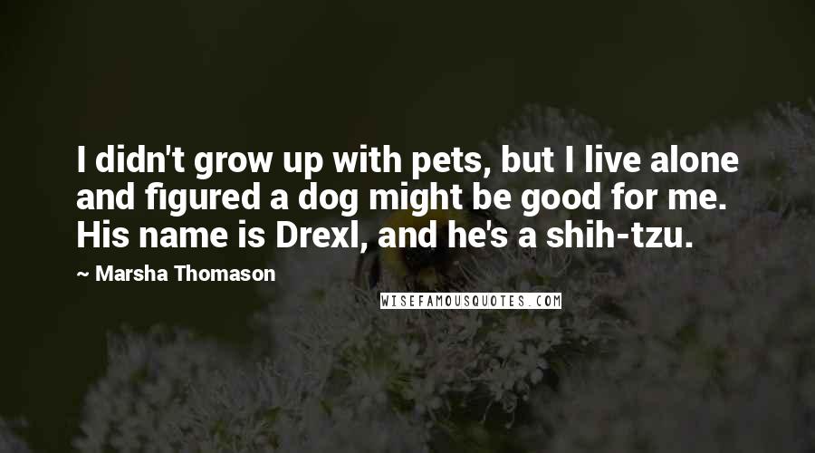 Marsha Thomason Quotes: I didn't grow up with pets, but I live alone and figured a dog might be good for me. His name is Drexl, and he's a shih-tzu.