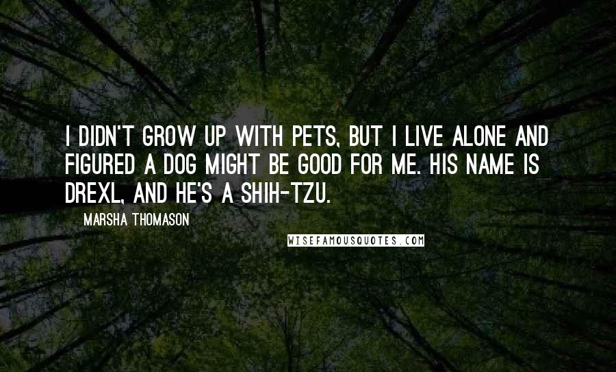 Marsha Thomason Quotes: I didn't grow up with pets, but I live alone and figured a dog might be good for me. His name is Drexl, and he's a shih-tzu.