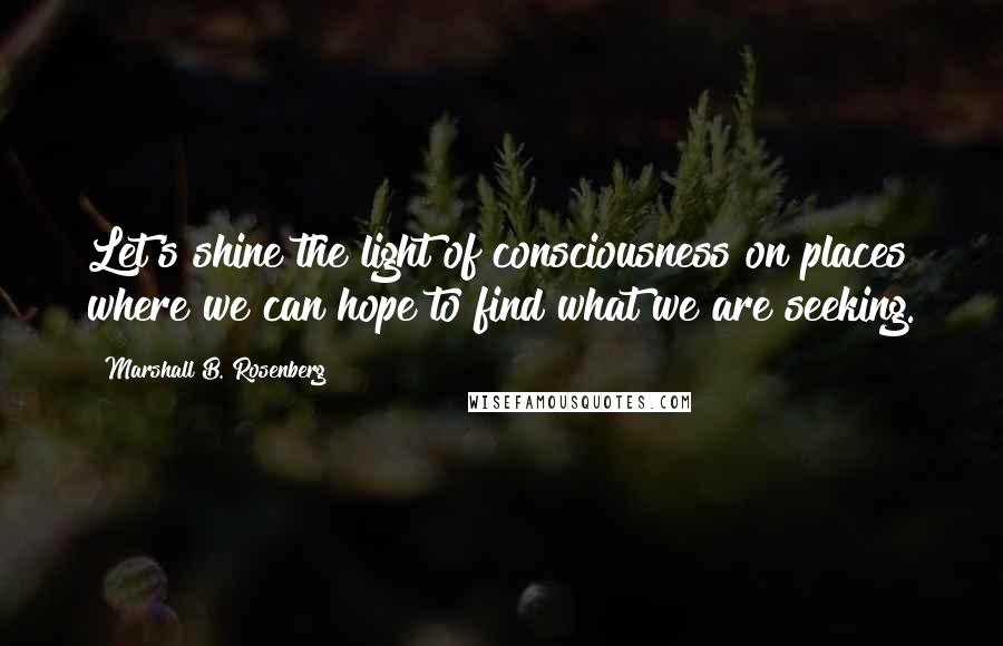 Marshall B. Rosenberg Quotes: Let's shine the light of consciousness on places where we can hope to find what we are seeking.
