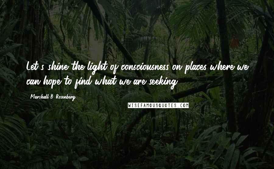 Marshall B. Rosenberg Quotes: Let's shine the light of consciousness on places where we can hope to find what we are seeking.