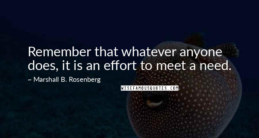 Marshall B. Rosenberg Quotes: Remember that whatever anyone does, it is an effort to meet a need.