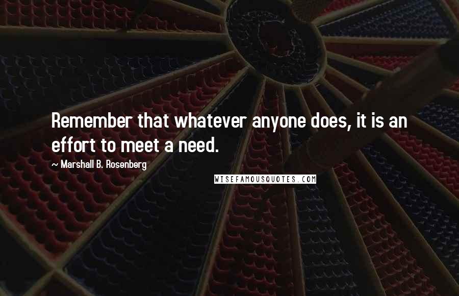 Marshall B. Rosenberg Quotes: Remember that whatever anyone does, it is an effort to meet a need.