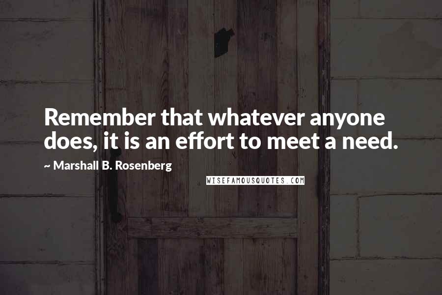 Marshall B. Rosenberg Quotes: Remember that whatever anyone does, it is an effort to meet a need.