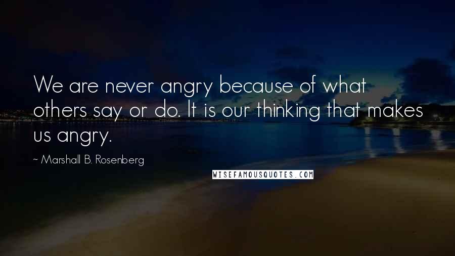 Marshall B. Rosenberg Quotes: We are never angry because of what others say or do. It is our thinking that makes us angry.