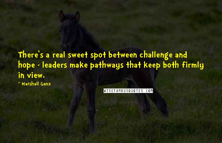 Marshall Ganz Quotes: There's a real sweet spot between challenge and hope - leaders make pathways that keep both firmly in view.