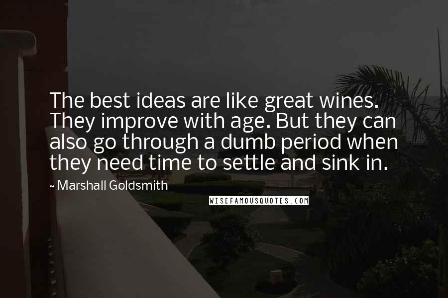 Marshall Goldsmith Quotes: The best ideas are like great wines. They improve with age. But they can also go through a dumb period when they need time to settle and sink in.