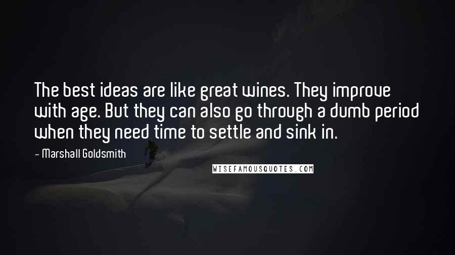 Marshall Goldsmith Quotes: The best ideas are like great wines. They improve with age. But they can also go through a dumb period when they need time to settle and sink in.