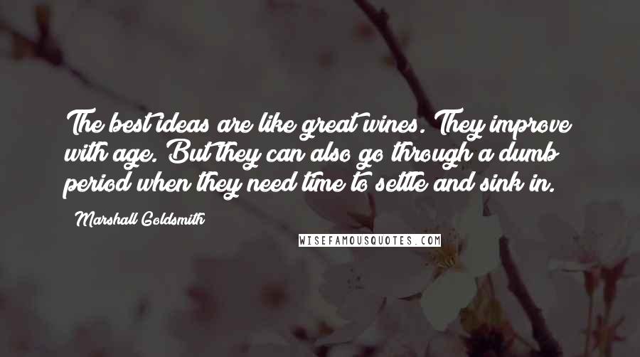 Marshall Goldsmith Quotes: The best ideas are like great wines. They improve with age. But they can also go through a dumb period when they need time to settle and sink in.