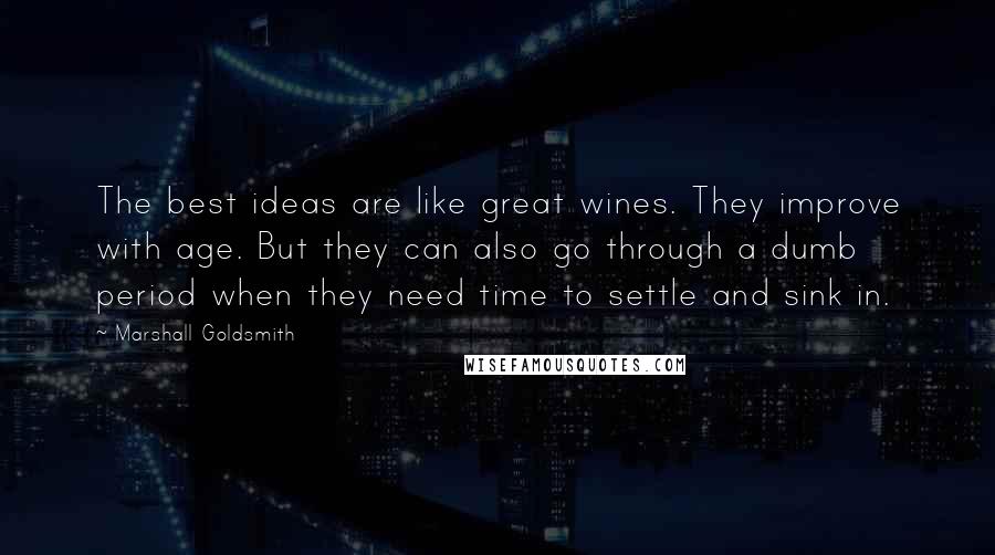 Marshall Goldsmith Quotes: The best ideas are like great wines. They improve with age. But they can also go through a dumb period when they need time to settle and sink in.