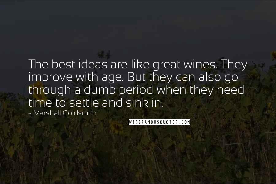 Marshall Goldsmith Quotes: The best ideas are like great wines. They improve with age. But they can also go through a dumb period when they need time to settle and sink in.