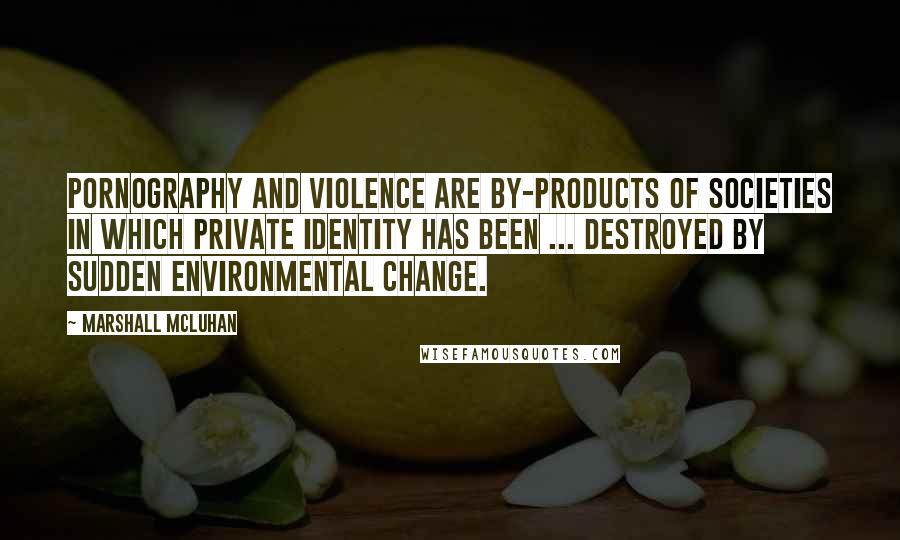 Marshall McLuhan Quotes: Pornography and violence are by-products of societies in which private identity has been ... destroyed by sudden environmental change.