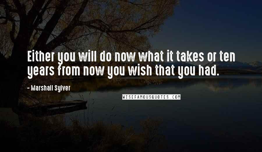 Marshall Sylver Quotes: Either you will do now what it takes or ten years from now you wish that you had.