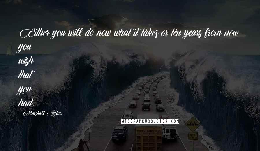 Marshall Sylver Quotes: Either you will do now what it takes or ten years from now you wish that you had.