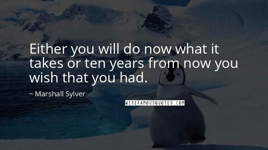 Marshall Sylver Quotes: Either you will do now what it takes or ten years from now you wish that you had.