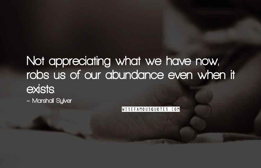 Marshall Sylver Quotes: Not appreciating what we have now, robs us of our abundance even when it exists.