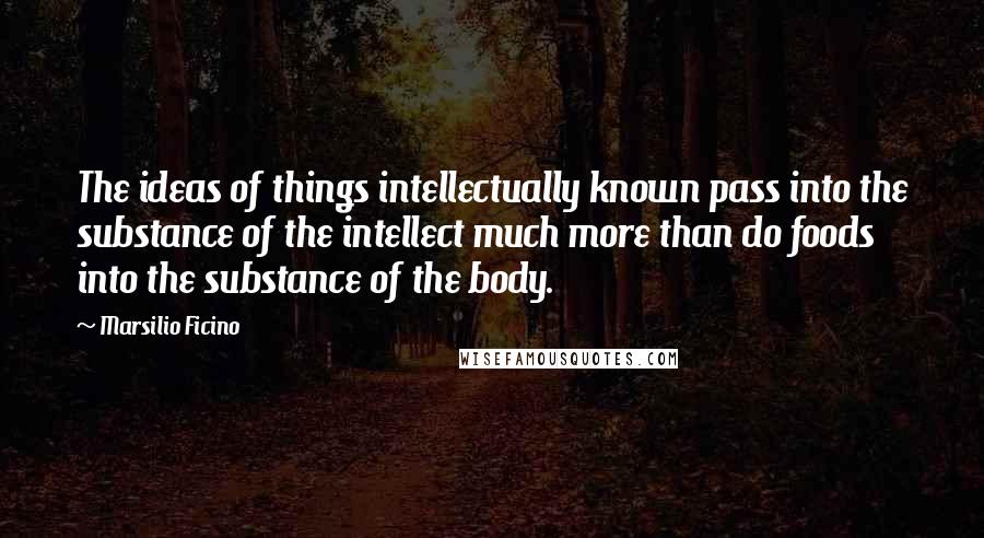 Marsilio Ficino Quotes: The ideas of things intellectually known pass into the substance of the intellect much more than do foods into the substance of the body.