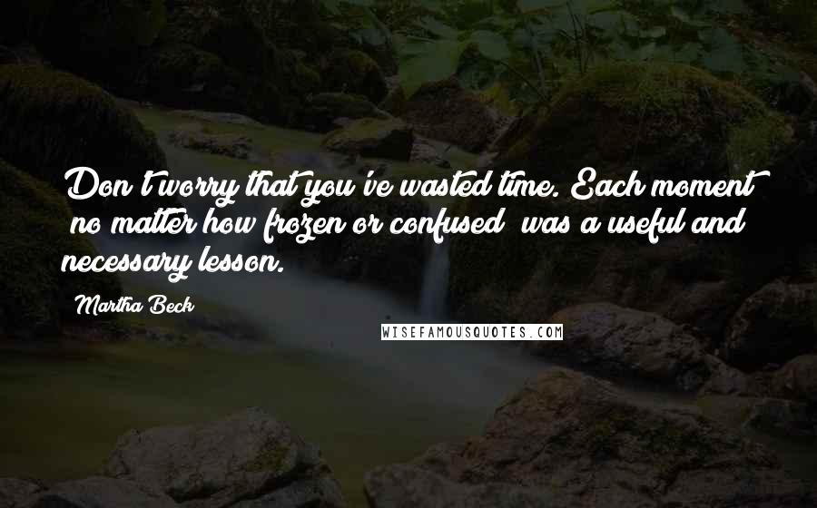 Martha Beck Quotes: Don't worry that you've wasted time. Each moment  no matter how frozen or confused  was a useful and necessary lesson.