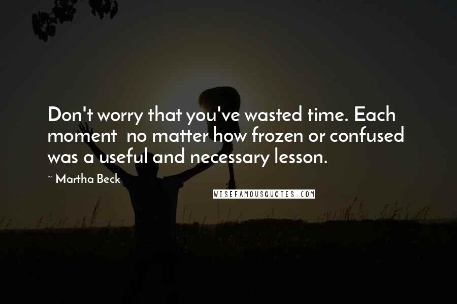 Martha Beck Quotes: Don't worry that you've wasted time. Each moment  no matter how frozen or confused  was a useful and necessary lesson.