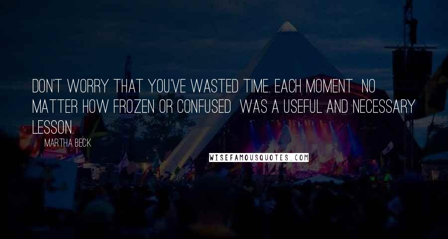 Martha Beck Quotes: Don't worry that you've wasted time. Each moment  no matter how frozen or confused  was a useful and necessary lesson.