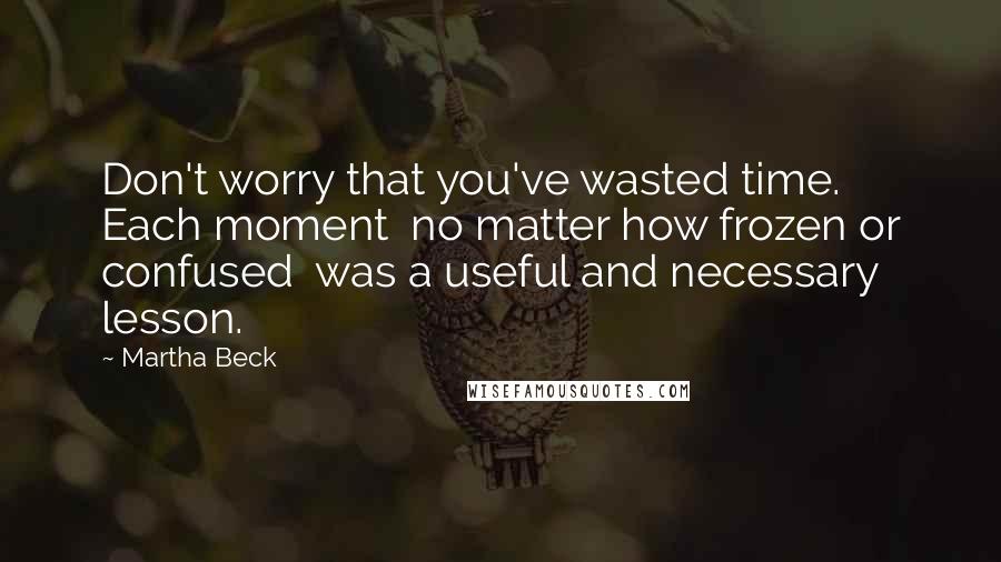 Martha Beck Quotes: Don't worry that you've wasted time. Each moment  no matter how frozen or confused  was a useful and necessary lesson.