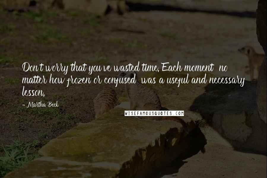 Martha Beck Quotes: Don't worry that you've wasted time. Each moment  no matter how frozen or confused  was a useful and necessary lesson.