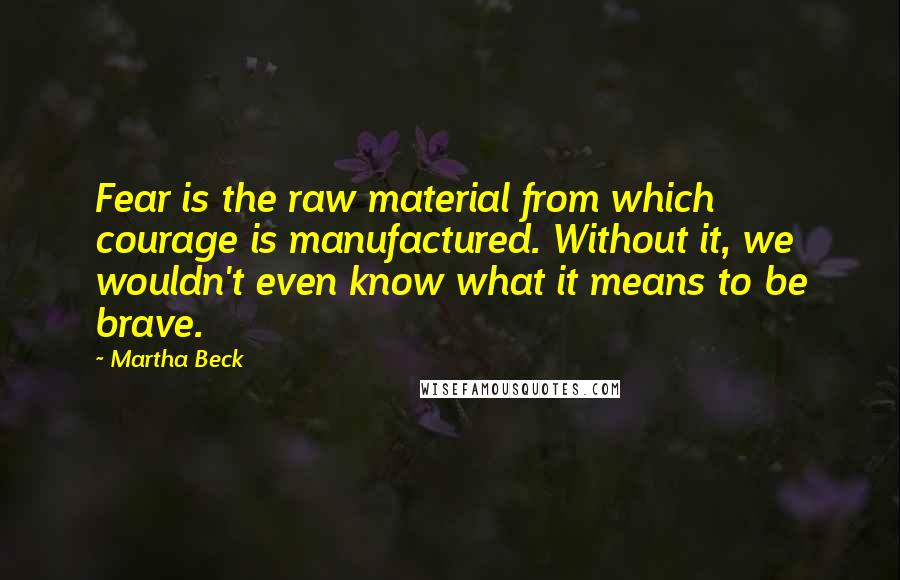 Martha Beck Quotes: Fear is the raw material from which courage is manufactured. Without it, we wouldn't even know what it means to be brave.