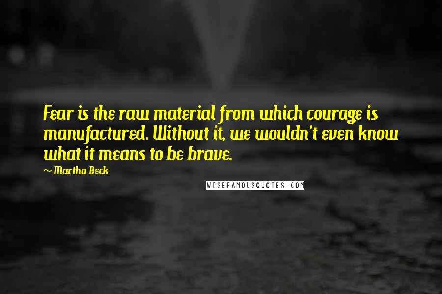 Martha Beck Quotes: Fear is the raw material from which courage is manufactured. Without it, we wouldn't even know what it means to be brave.