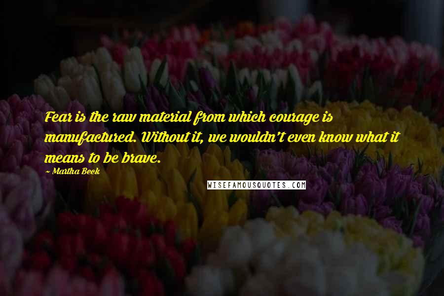 Martha Beck Quotes: Fear is the raw material from which courage is manufactured. Without it, we wouldn't even know what it means to be brave.