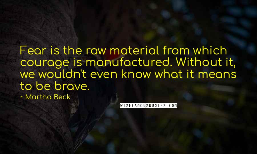 Martha Beck Quotes: Fear is the raw material from which courage is manufactured. Without it, we wouldn't even know what it means to be brave.