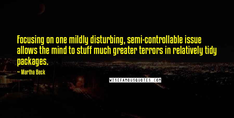 Martha Beck Quotes: Focusing on one mildly disturbing, semi-controllable issue allows the mind to stuff much greater terrors in relatively tidy packages.