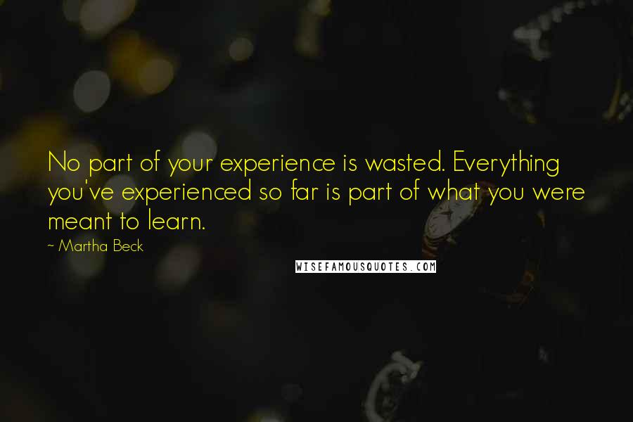 Martha Beck Quotes: No part of your experience is wasted. Everything you've experienced so far is part of what you were meant to learn.