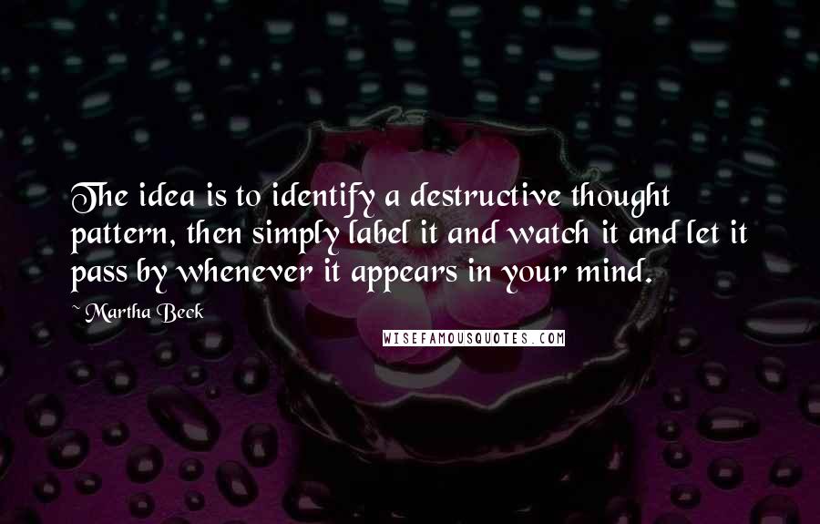 Martha Beck Quotes: The idea is to identify a destructive thought pattern, then simply label it and watch it and let it pass by whenever it appears in your mind.