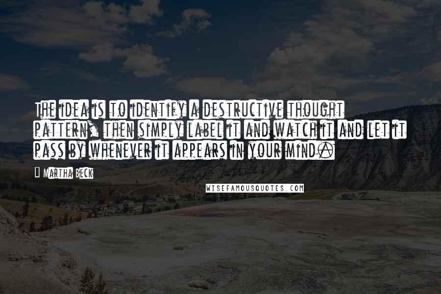 Martha Beck Quotes: The idea is to identify a destructive thought pattern, then simply label it and watch it and let it pass by whenever it appears in your mind.