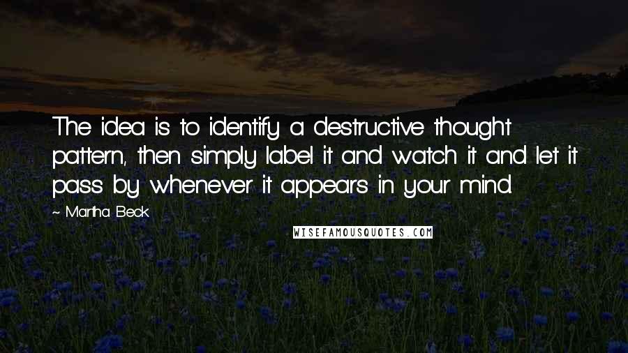 Martha Beck Quotes: The idea is to identify a destructive thought pattern, then simply label it and watch it and let it pass by whenever it appears in your mind.
