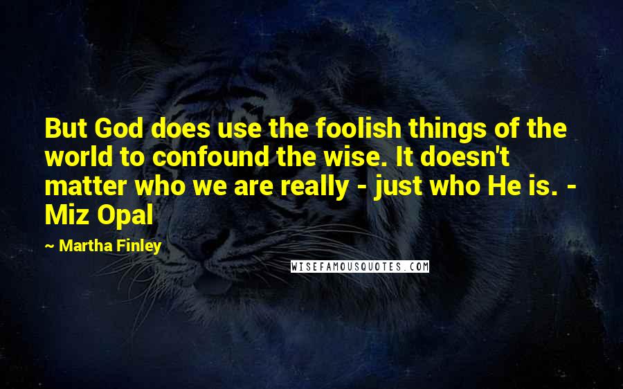 Martha Finley Quotes: But God does use the foolish things of the world to confound the wise. It doesn't matter who we are really - just who He is. - Miz Opal