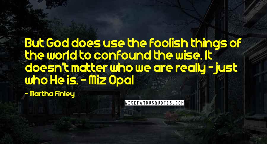 Martha Finley Quotes: But God does use the foolish things of the world to confound the wise. It doesn't matter who we are really - just who He is. - Miz Opal
