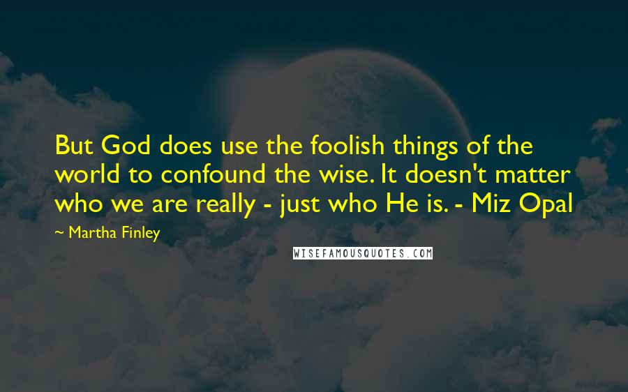 Martha Finley Quotes: But God does use the foolish things of the world to confound the wise. It doesn't matter who we are really - just who He is. - Miz Opal