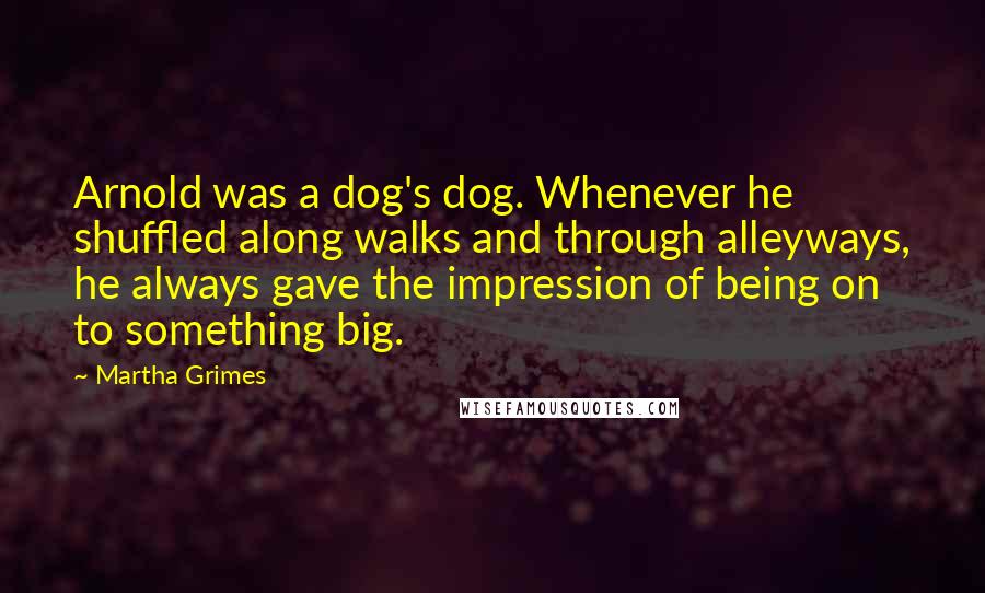 Martha Grimes Quotes: Arnold was a dog's dog. Whenever he shuffled along walks and through alleyways, he always gave the impression of being on to something big.