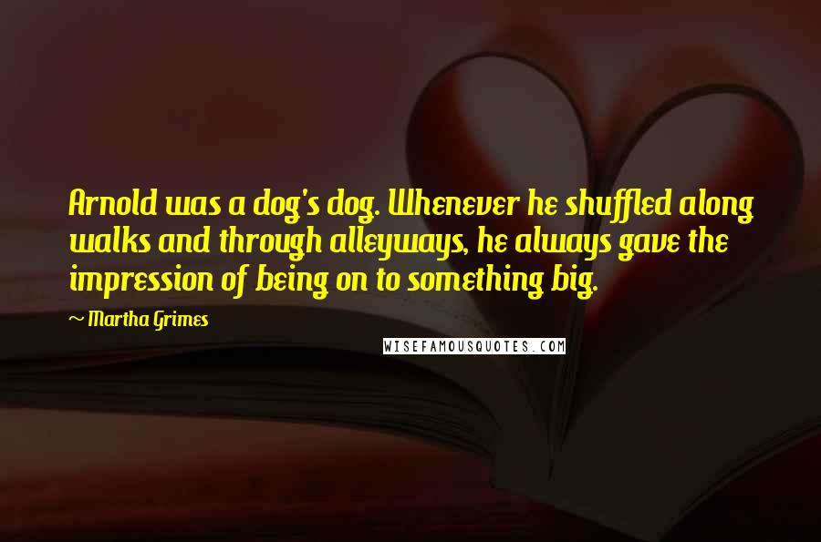 Martha Grimes Quotes: Arnold was a dog's dog. Whenever he shuffled along walks and through alleyways, he always gave the impression of being on to something big.