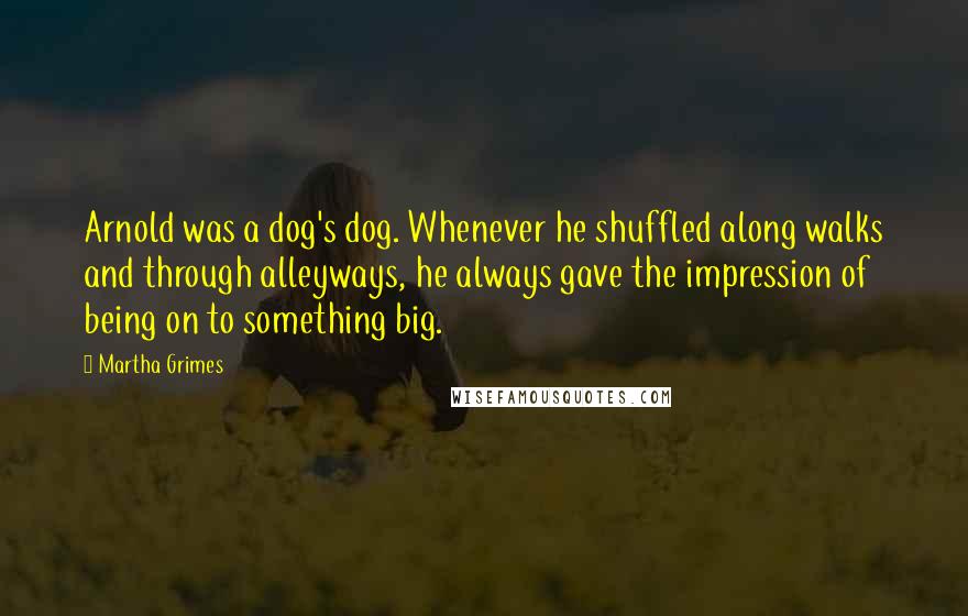 Martha Grimes Quotes: Arnold was a dog's dog. Whenever he shuffled along walks and through alleyways, he always gave the impression of being on to something big.