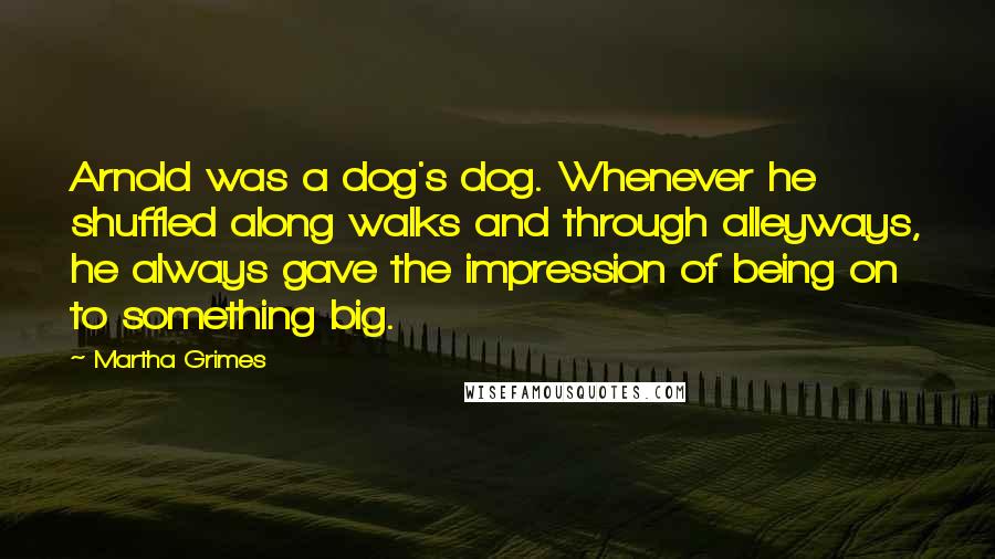 Martha Grimes Quotes: Arnold was a dog's dog. Whenever he shuffled along walks and through alleyways, he always gave the impression of being on to something big.